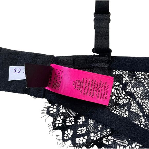 Black Lace Rhinestones Push Up Bra Women Size 34D | 52-16 - Picture 2 of 7